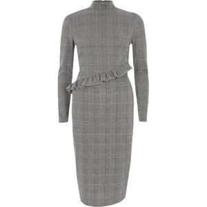 River Island Grey Check Print Ruffle Midi Dress